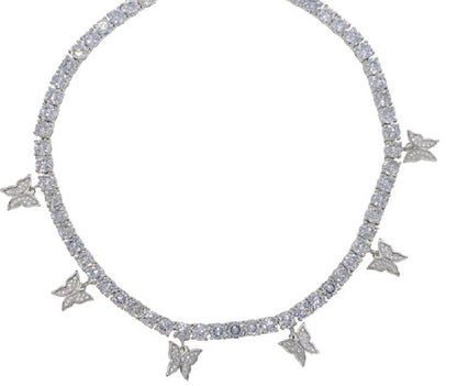 Hip Hop Rhinestone Butterfly Pendant Necklace for Women