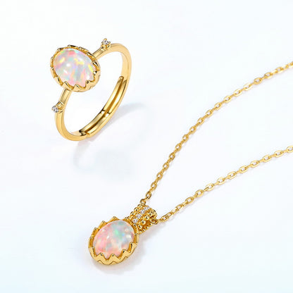 Vintage Opal Pendant Necklace in 925 Silver Gold-Plated