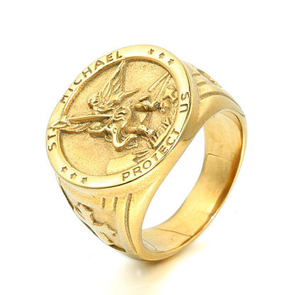 Men's Vintage Cross Ring in Titanium Steel