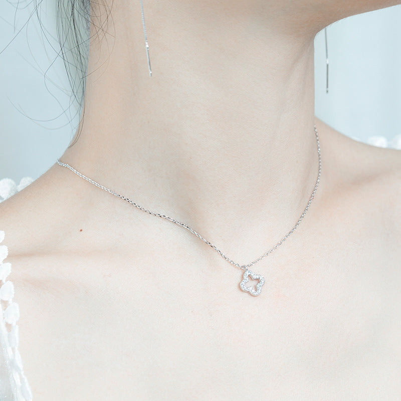 S925 Silver Four-Leaf Clover Necklace with Diamonds