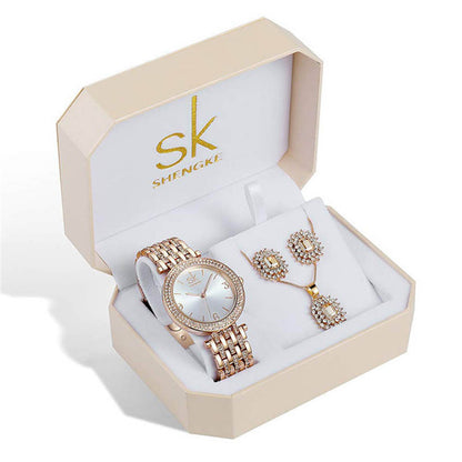 Shengke Women's Watch Set with Earrings and Necklace