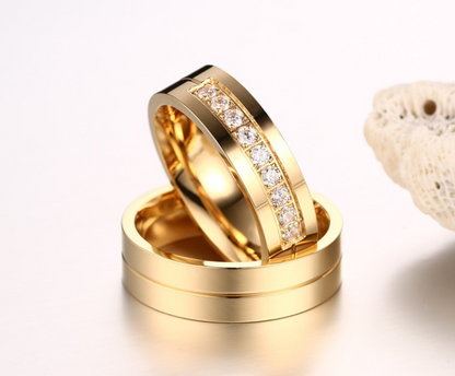 Titanium Steel Couple Rings with Diamond Inlay