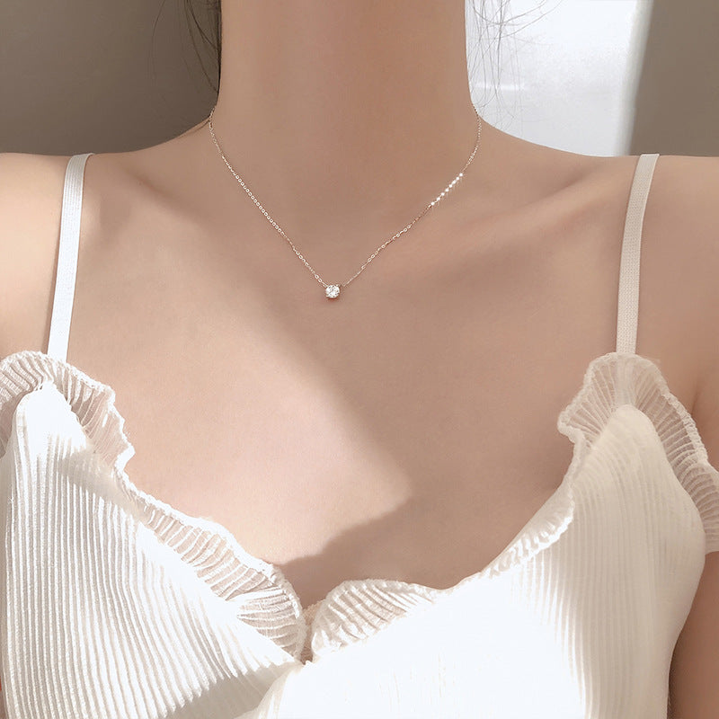 Minimalist 925 Silver Diamond Necklace for Women