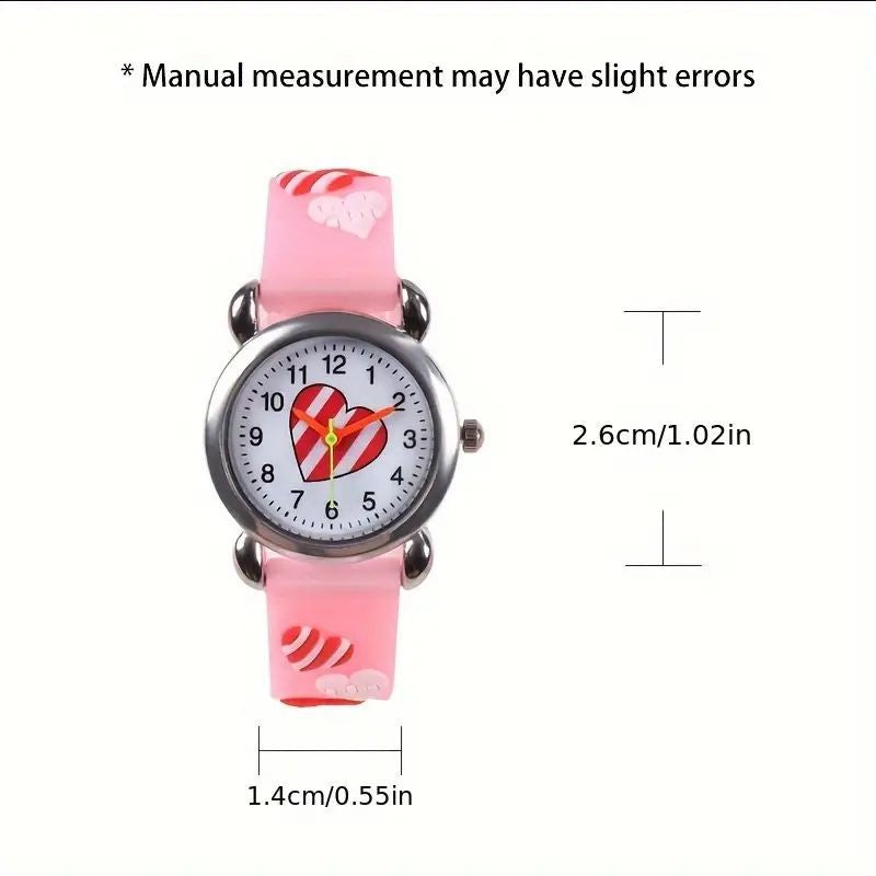 Kids' Quartz Watch with Heart Design and Cartoon Style