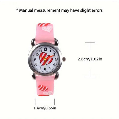 Kids' Quartz Watch with Heart Design and Cartoon Style