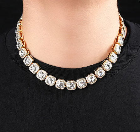 Men's Hip Hop Square Glass Cuban Chain