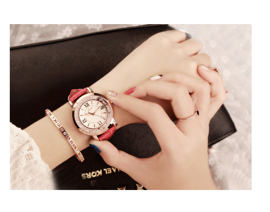 Rhinestone Women's Watch with Leather Strap and Quartz