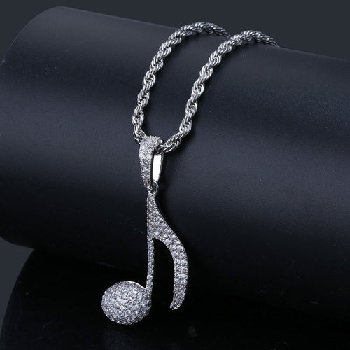 Hip Hop Note Pendant Necklace with Zircon Stones