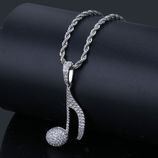 Hip Hop Note Pendant Necklace with Zircon Stones