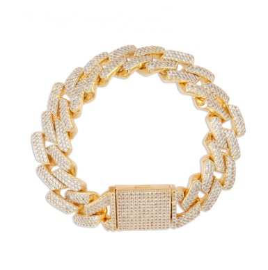 Men's Solid Gold Cuban Chain Bracelet with Zirconia Buckle