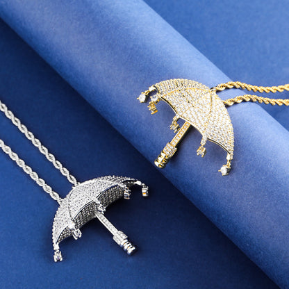 Hip Hop Umbrella Zircon Pendant Necklace