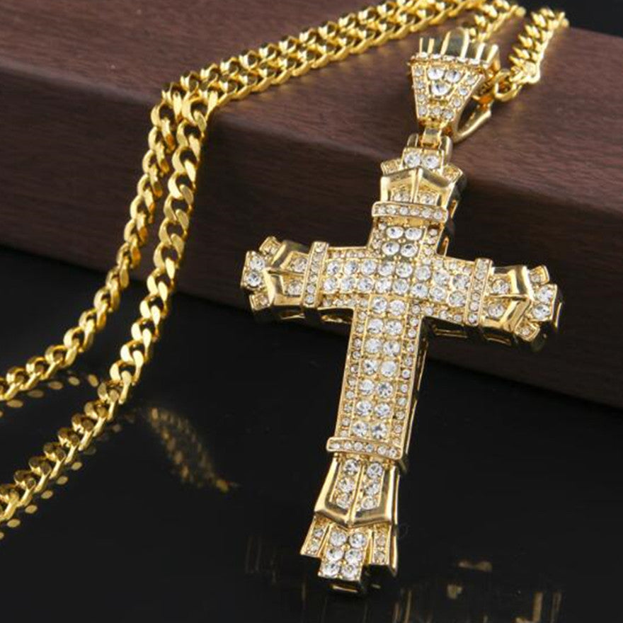 Hip Hop Cross Necklace with Diamond Pendant for Men
