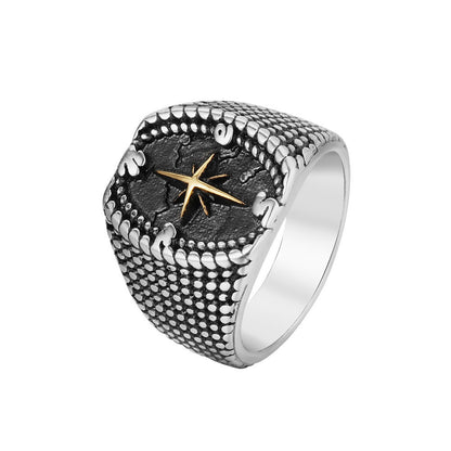 Men's Retro Titanium Steel Dot Cross Compass Ring