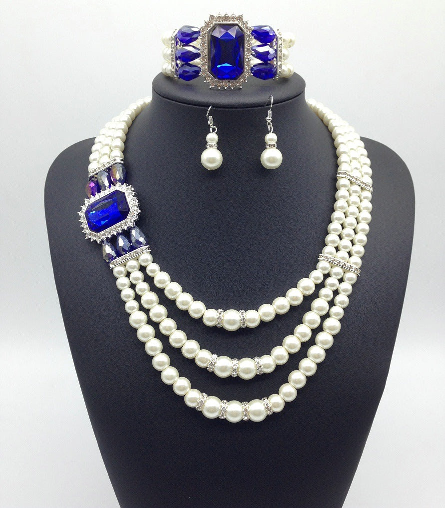 Fashion Pearl Necklace Set with Earrings and Bracelet