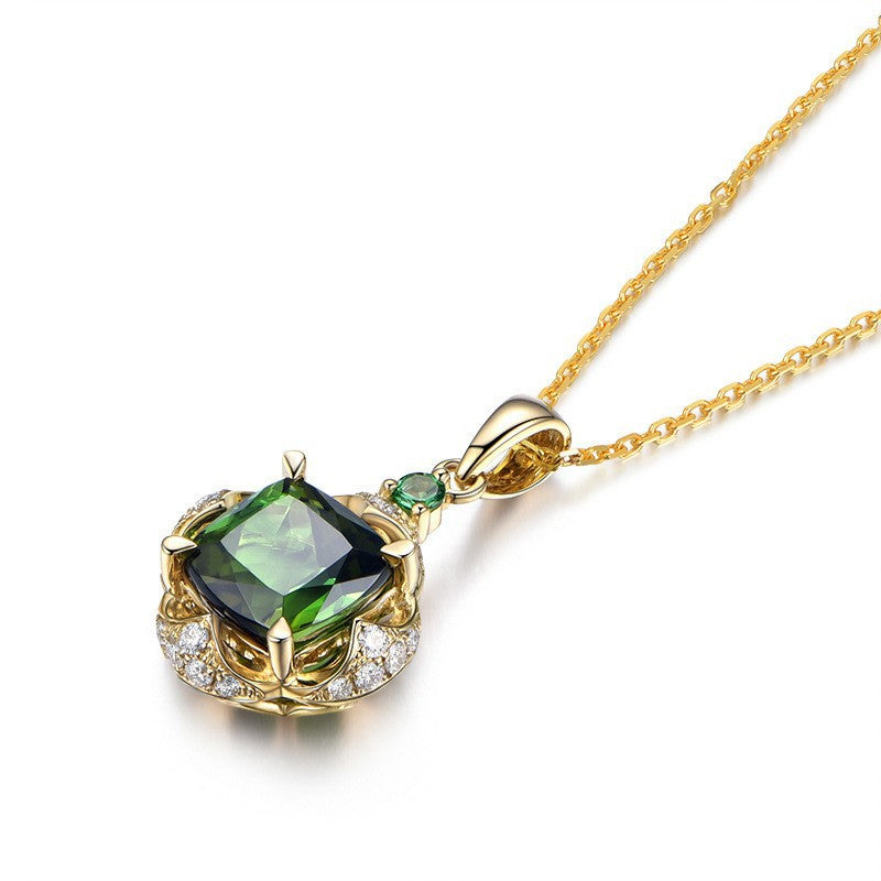 Square Emerald Pendant with Zirconia Crystal Necklace