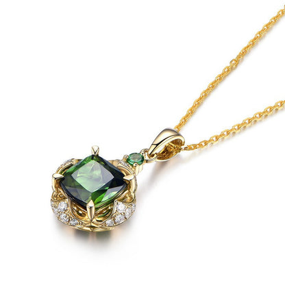 Square Emerald Pendant with Zirconia Crystal Necklace