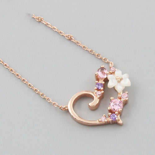 Japanese Style S925 Silver Shell Zircon Heart Necklace