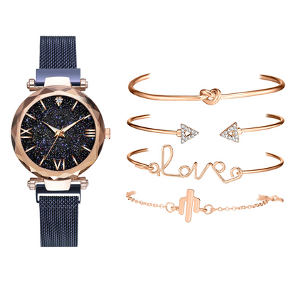 Starry Sky Watch and Bracelet Set for Women