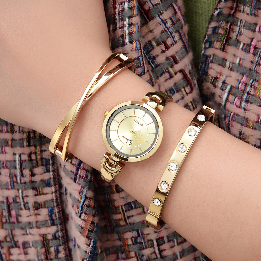 3-Piece Bracelet and Quartz Watch Set for Women