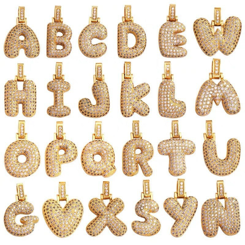 Hip Hop Letter Pendant Necklace with Zircon for Women