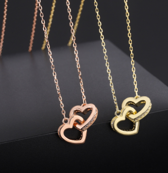 925 Silver Fashion Sweet Double Heart Necklace