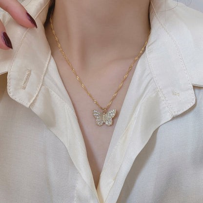 18K Gold Plated Butterfly Necklace with Zirconia Stones