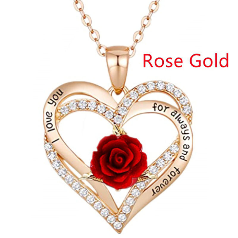 Heart-Shaped Rose Pendant Necklace for Women