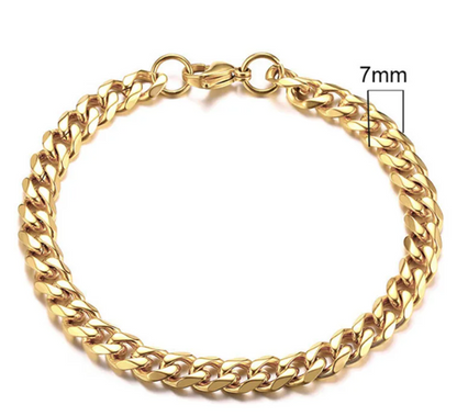 Stainless Steel Gold Plated Cuban Chain Bracelet for Men, Six-Sided 3-11mm