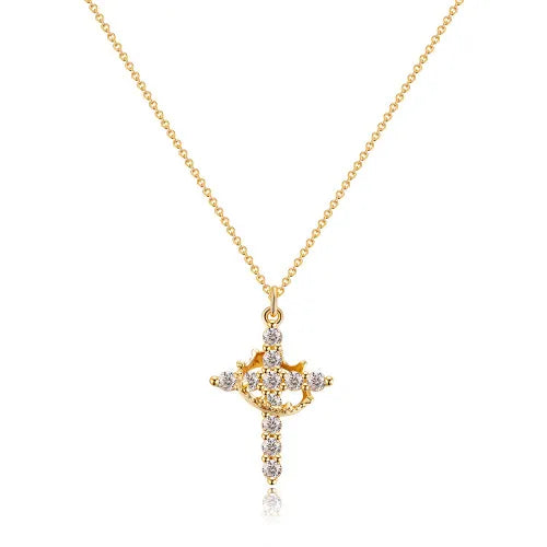 Rotatable Cross Crown Diamond Necklace