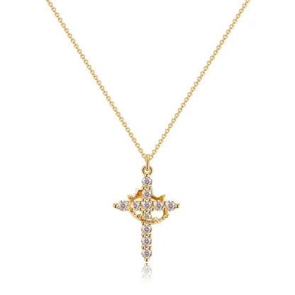 Rotatable Cross Crown Diamond Necklace