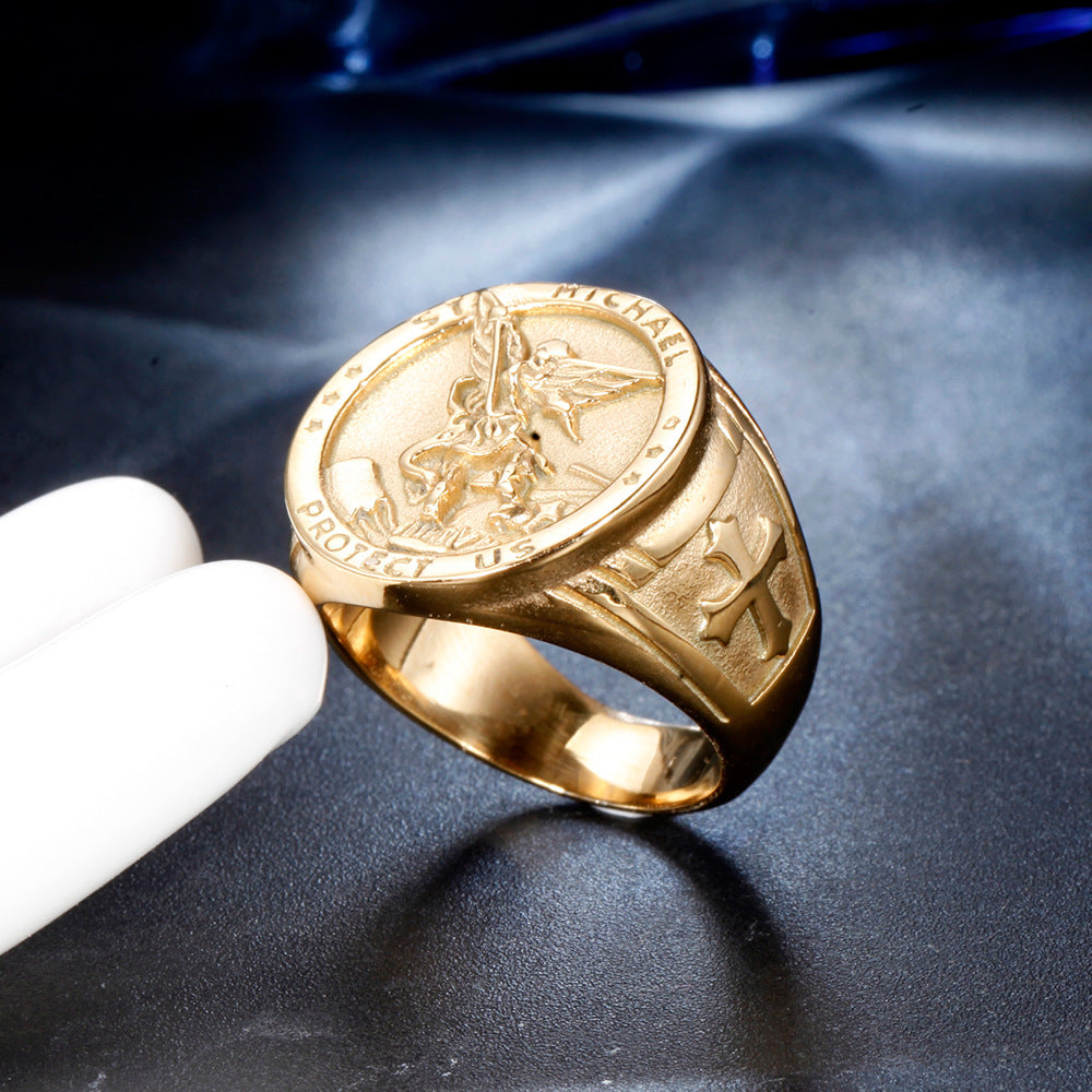 Men's Vintage Cross Ring in Titanium Steel