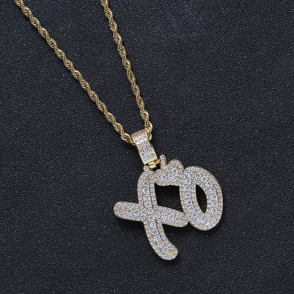 Hip Hop Jewelry Copper XO Pendant with Zircon Necklace