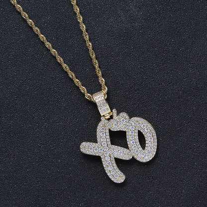 Hip Hop Jewelry Copper XO Pendant with Zircon Necklace