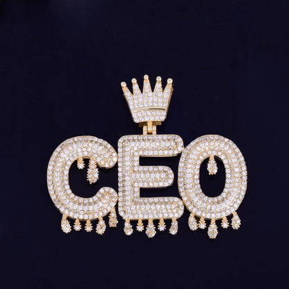 Vintage Crown Letter Hip-Hop Pendant Necklace with Zircon