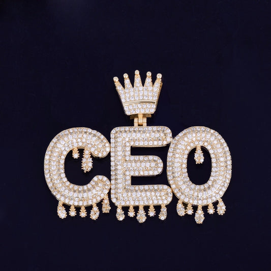 Vintage Crown Letter Hip-Hop Pendant Necklace with Zircon