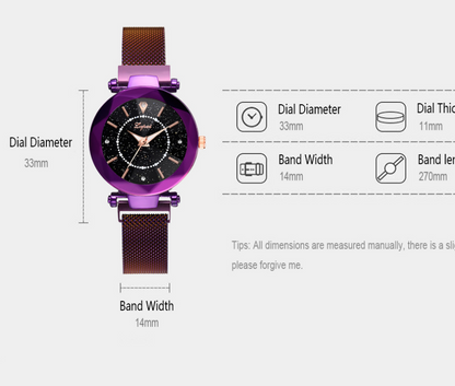 Magnetic Quartz Watch with Starry Sky and Mesh Band