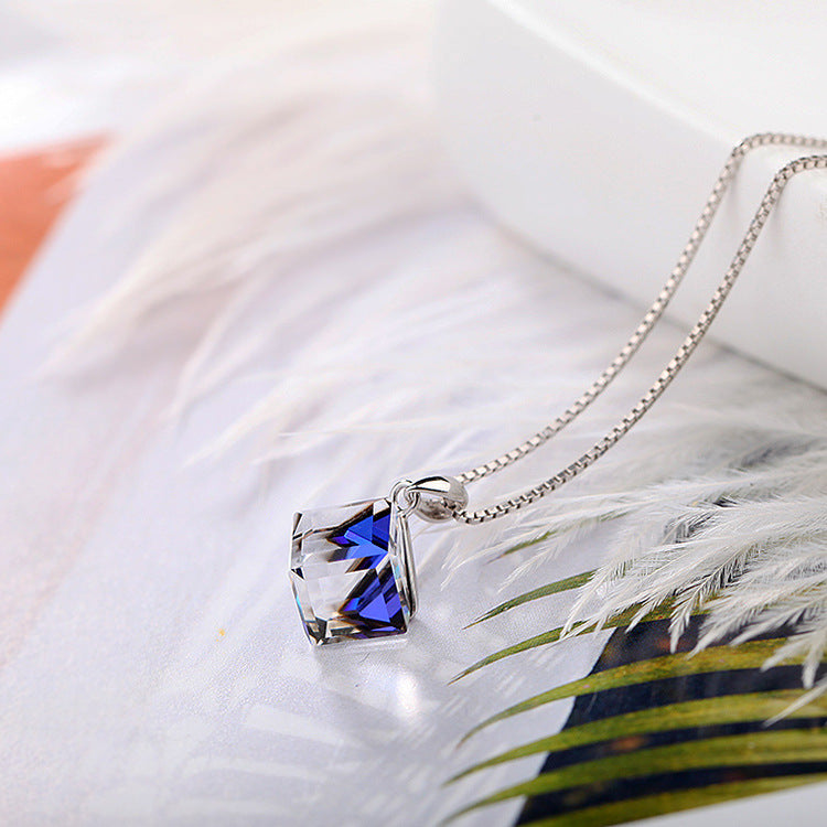 S925 Silver Austrian Crystal Love Cube Necklace