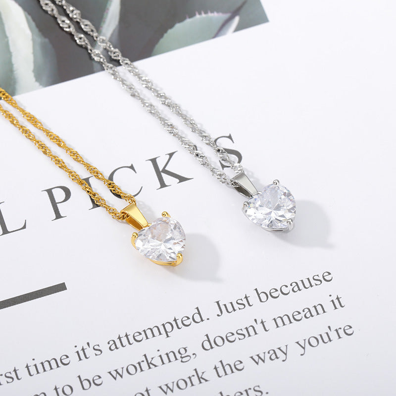 Korean Style Heart-Shaped Zircon Pendant Necklace