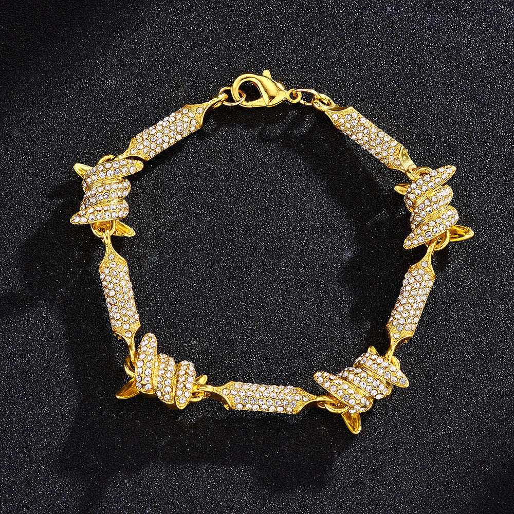 3D Cuban Link Chain Necklace with Full Rhinestones