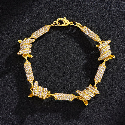 3D Cuban Link Chain Necklace with Full Rhinestones