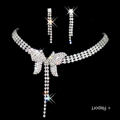 Bridal Jewelry Set with Rhinestone Necklace and Earrings