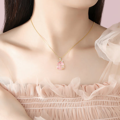 S925 Silver Totoro Necklace with Pink Crystal Pendant