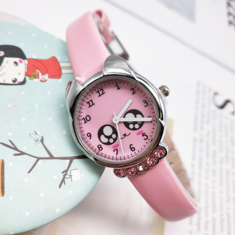 Kids' Cartoon Quartz Watch with Simple Design and Rhinestones