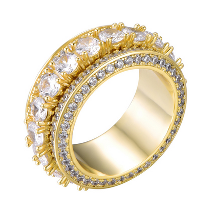 Gold-Plated Zirconia Men's Hip-Hop Rotating Ring