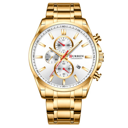 Men's Waterproof Quartz Watch with Calendar and Steel Band