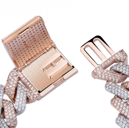 Men's Solid Gold Cuban Chain Bracelet with Zirconia Buckle