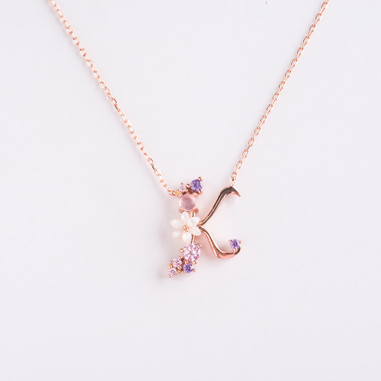 Shell Flower Alphabet Necklace in S925 Silver