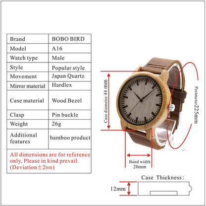 BOBO BIRD Bamboo Wooden Watch with Genuine Leather Strap