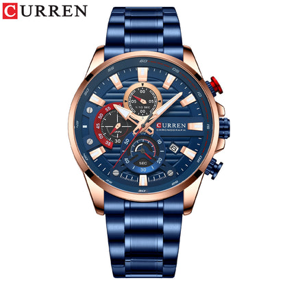 Gurren Men's Quartz Watch with Calendar and Steel Band