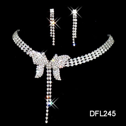 Bridal Jewelry Set with Rhinestone Necklace and Earrings